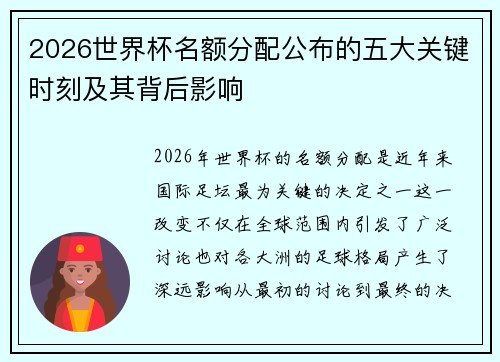 2026世界杯名额分配公布的五大关键时刻及其背后影响