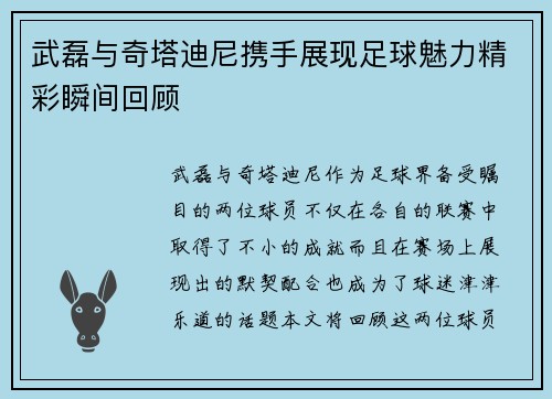 武磊与奇塔迪尼携手展现足球魅力精彩瞬间回顾