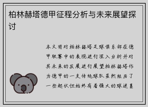 柏林赫塔德甲征程分析与未来展望探讨